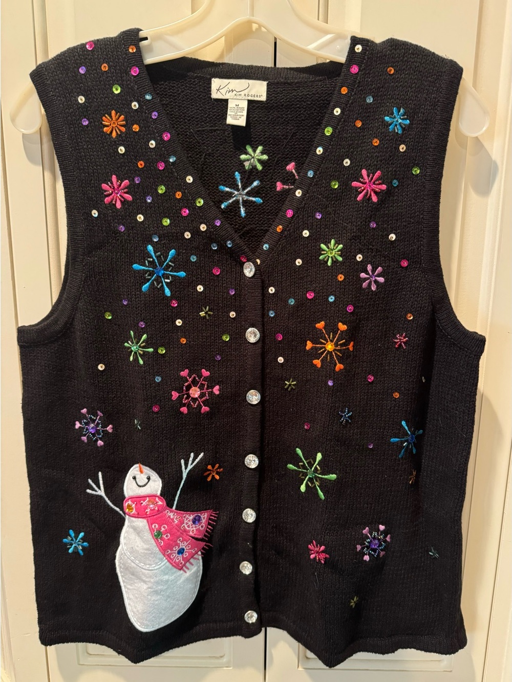 Women’s Kim Rogers Holiday Snowflakes Snowman Sweater Vest - Size MED